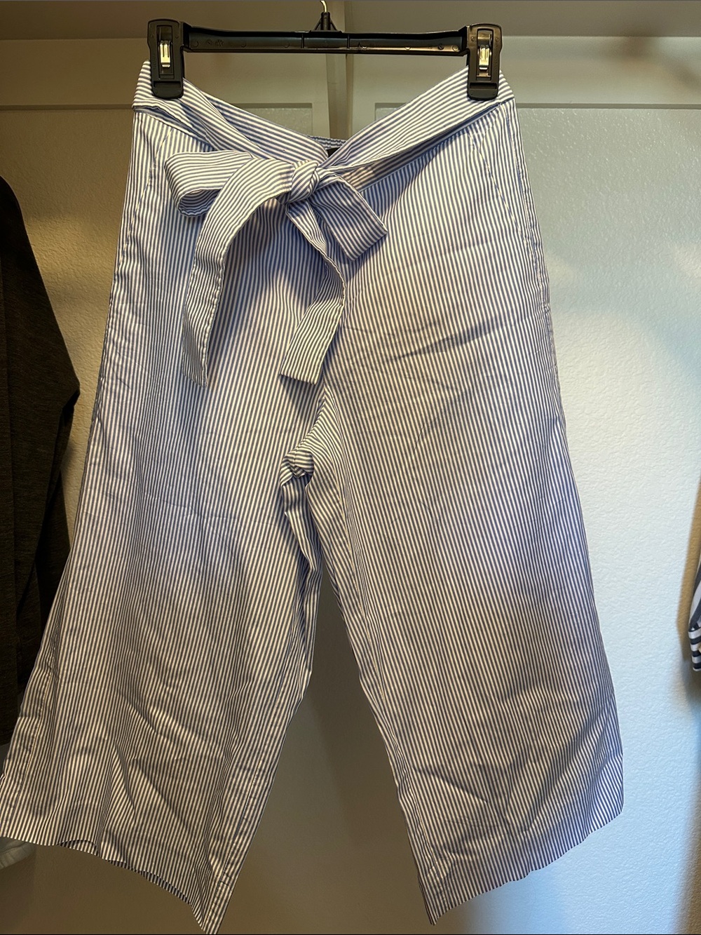 J.Crew Striped Tie-Waist Culotte Pants - Blue & White